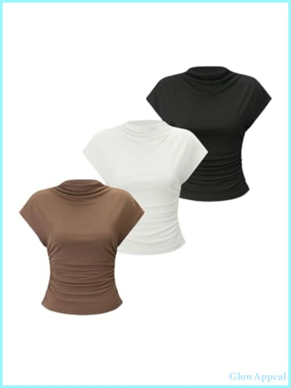 Women's 3 Pack Mock Neck Cap Sleeve Ribbed Tank Tops Slim Fit Casual Tees